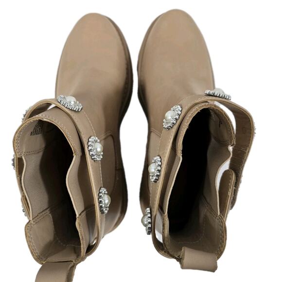 Copper Key Pearl Rhinestone Leather Chelsea Boot Tan Size 9.0 - Picture 9 of 12